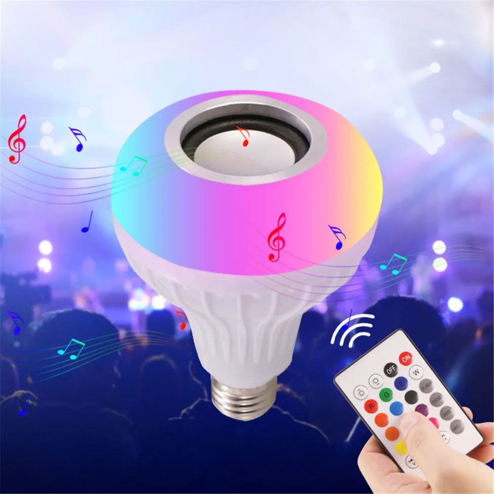 12W E27 Glasbe RGB Barvni Menjava Žarnice Bluetooth Zvočnik Multicolor Okrasne Žarnice z Daljinskim upravljalnikom za Stranke Domov Slike 0