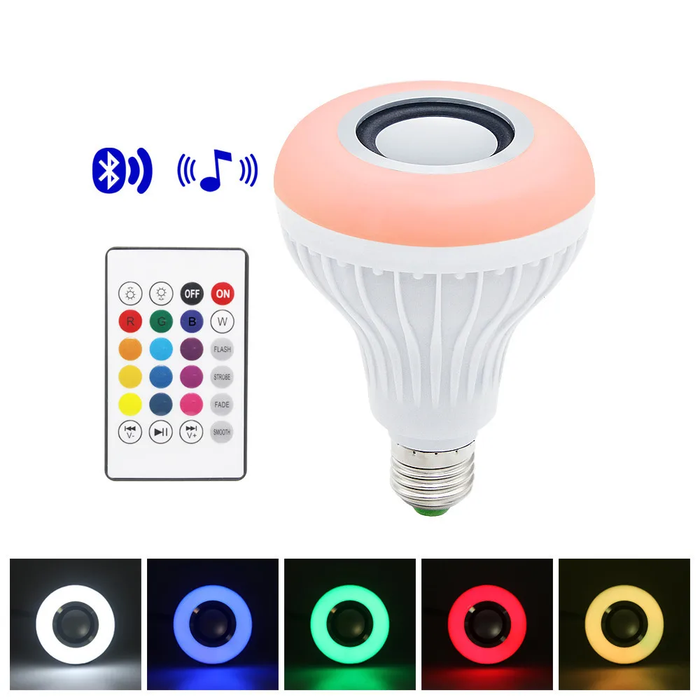 12W E27 Glasbe RGB Barvni Menjava Žarnice Bluetooth Zvočnik Multicolor Okrasne Žarnice z Daljinskim upravljalnikom za Stranke Domov Slike 2