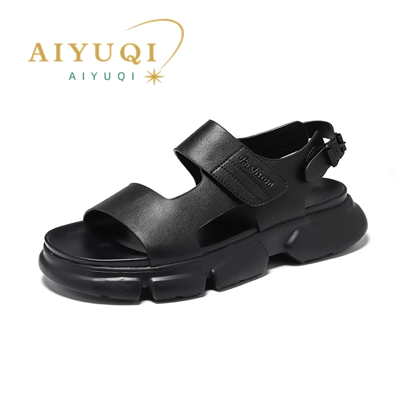 AIYUQI Moški Sandali Rimu 2023 Moda Sponke Poletje Moških Plaži Čevlji Novo Platformo Prostem Pravega Usnja Moški Čevlji Slike 0