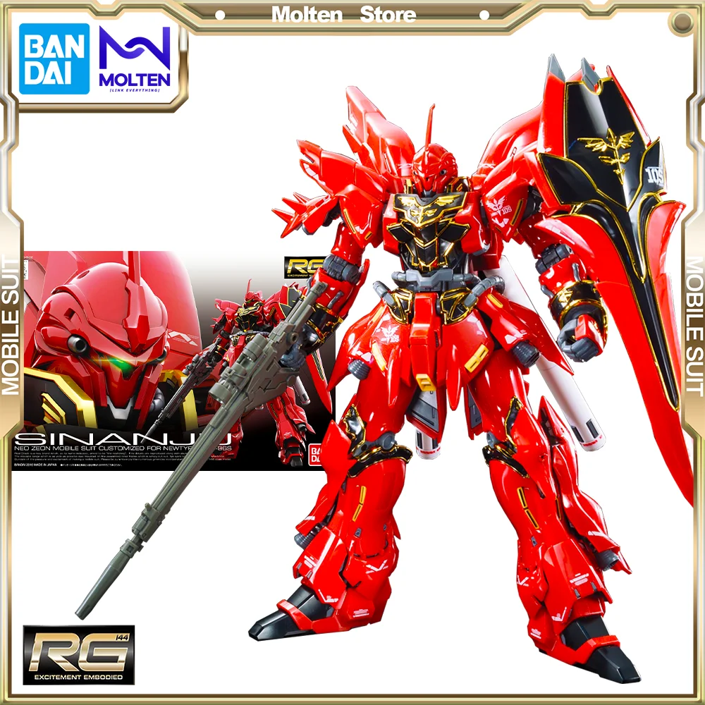BANDAI Original 1/144 RG MSN-06S Sinanju Gundam UC Samorog Gunpla Model Komplet za Montažo/Montaža Anime Dejanje Slika Slike 0