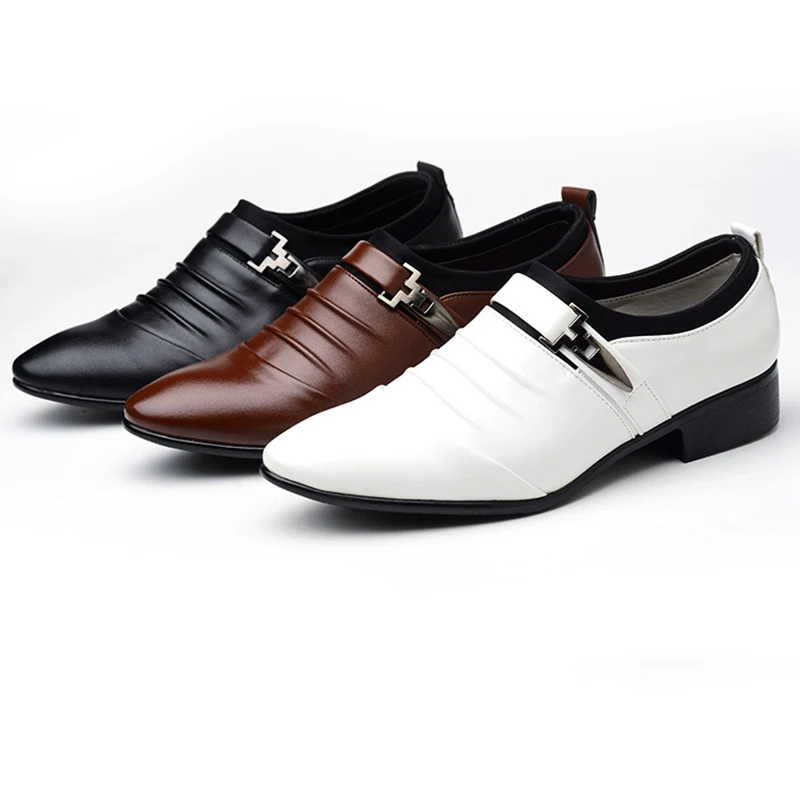 Casual Moški Formalno Čevlje Za Poroko Klasična Moških Obleko Čevlje Zdrsne Na Črni Usnjeni Čevlji Za Moške Plus Velikost Točke Toe Podjetja Slike 0