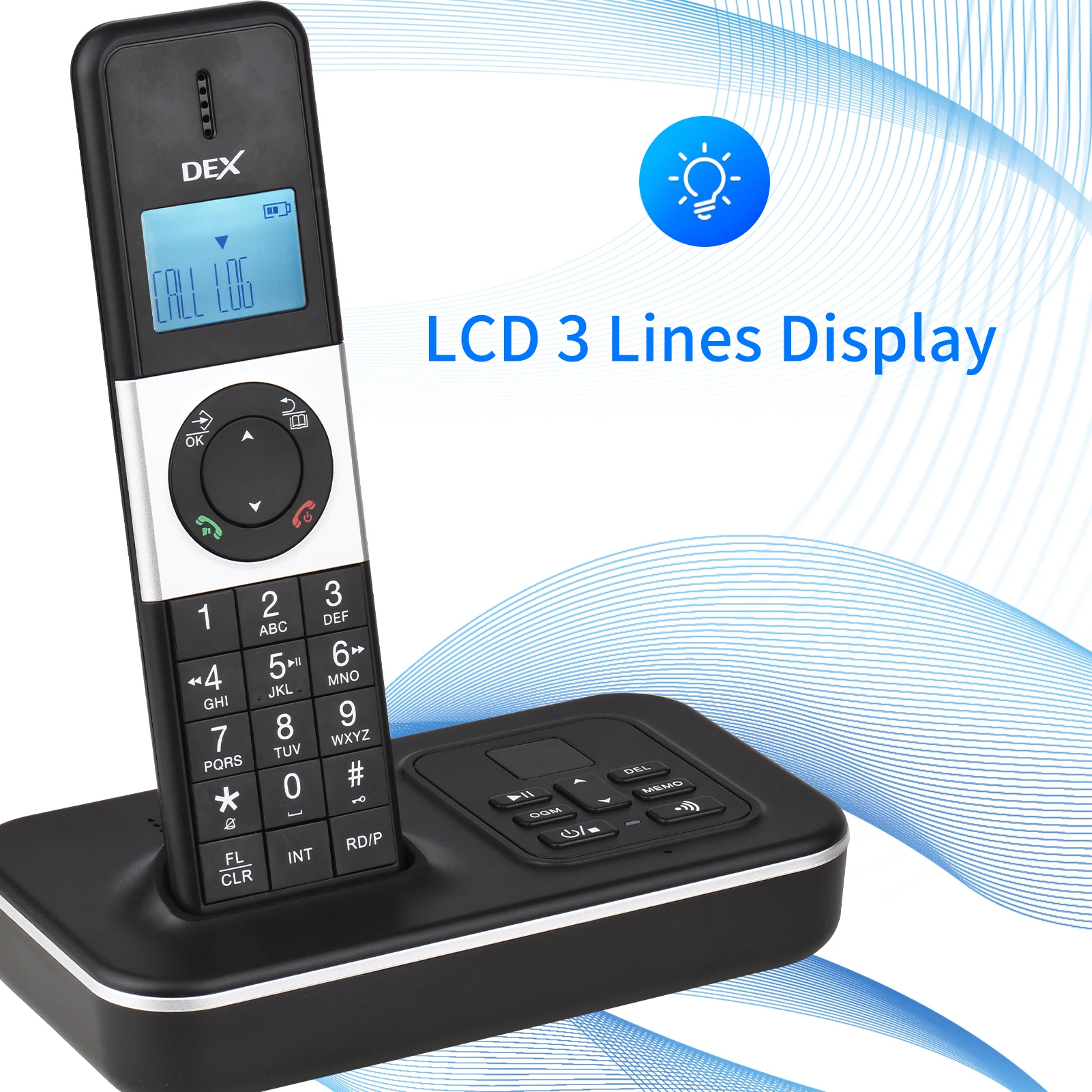 D1002 TAM-D 2-Telefon, Brezžični Telefon z odzivnikom ID Klicatelja/Čakajoči Klic 1.6 palčni LCD Podporo 16 Jezikih Slike 3