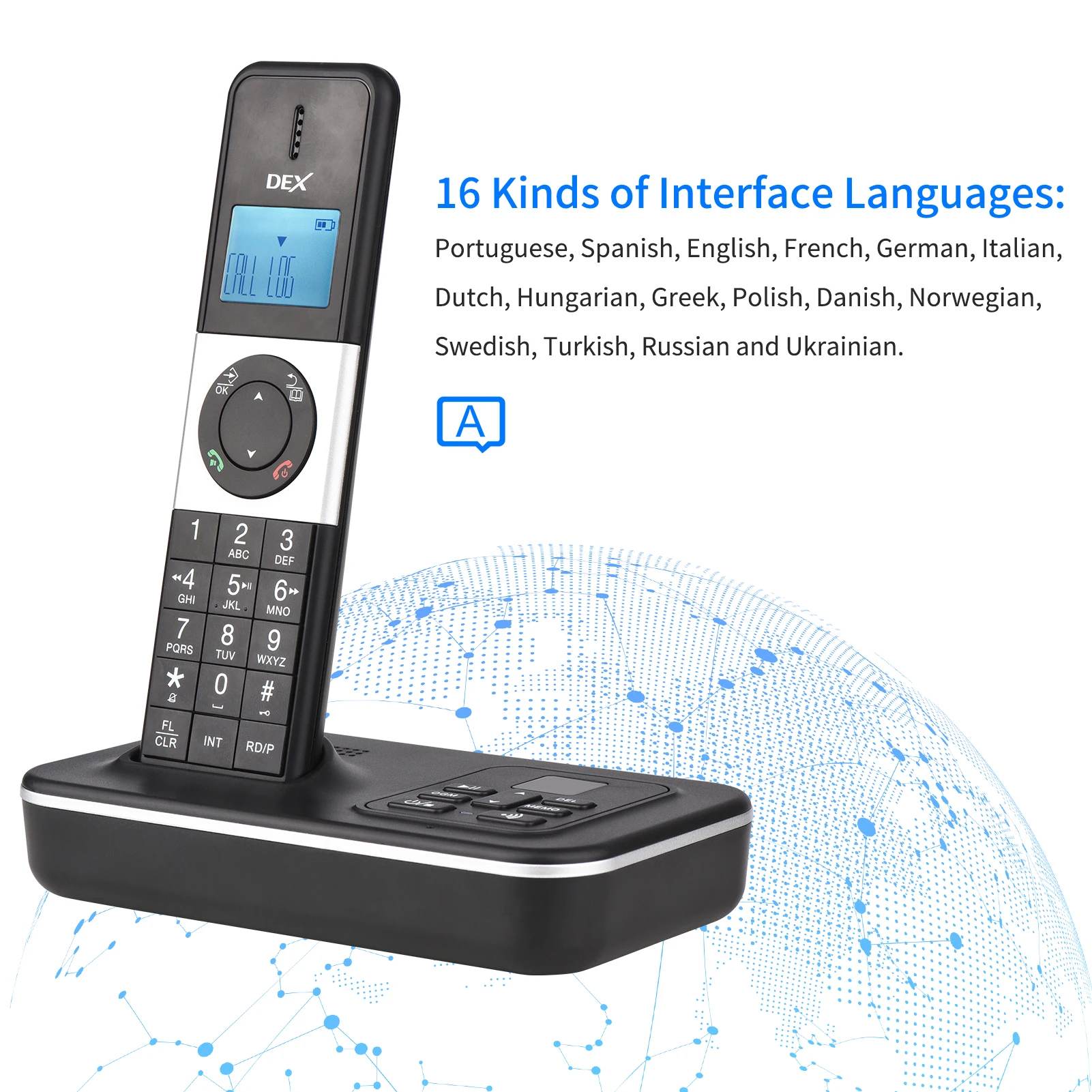D1002 TAM-D 2-Telefon, Brezžični Telefon z odzivnikom ID Klicatelja/Čakajoči Klic 1.6 palčni LCD Podporo 16 Jezikih Slike 4