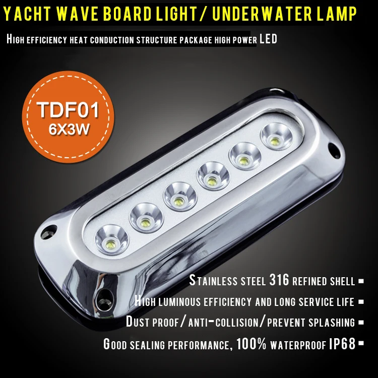 IP68 Vodotesen iz Nerjavečega Jekla, Ohišje, 6*3w LED Podvodna Luč za Čoln, Morske, Jahte Slike 5