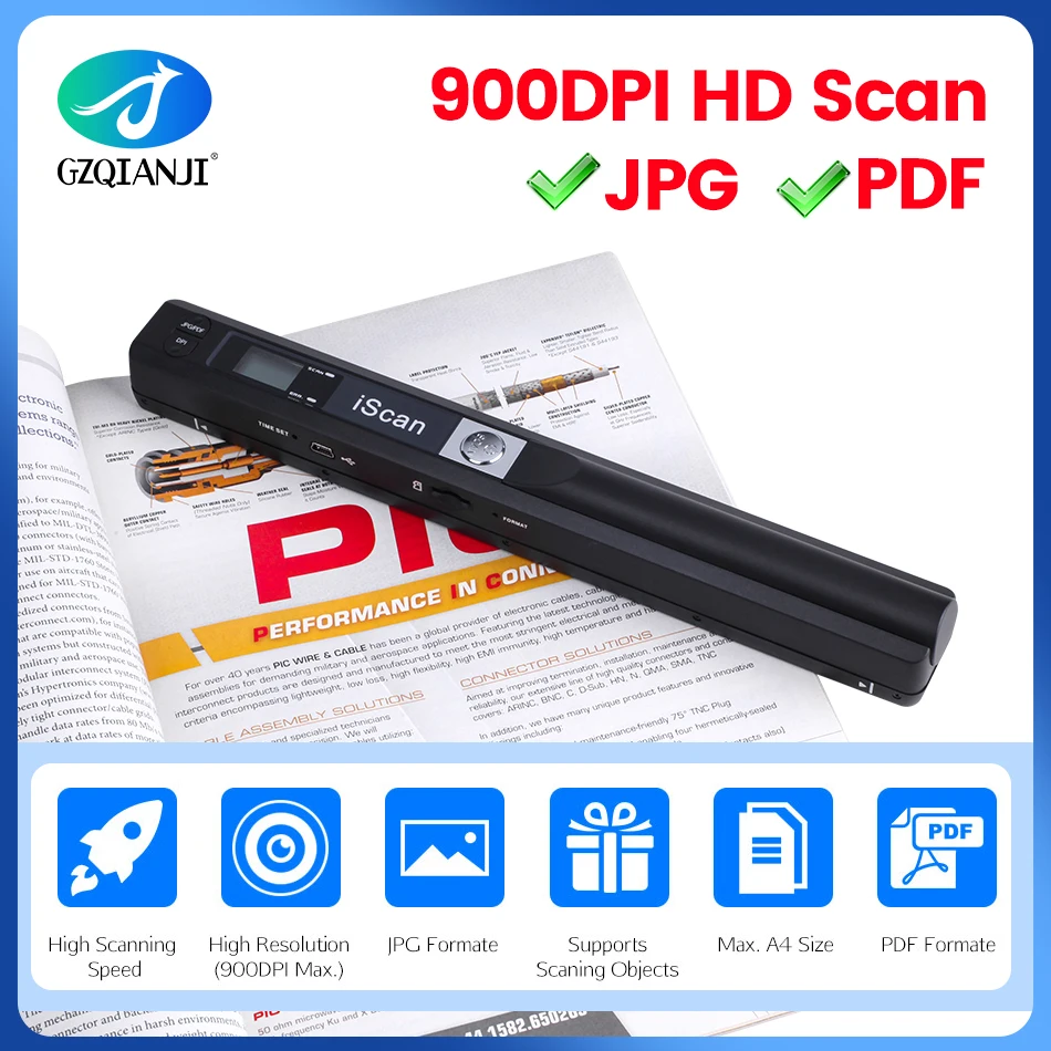 iScan Prenosni Skeniranje s TF Kartice Dlančnik, Mobilni Dokument Mini Optičnega 900DPI Tip-c LCD Zaslon za JPG/PDF Knjiga A4 Format Slike 0