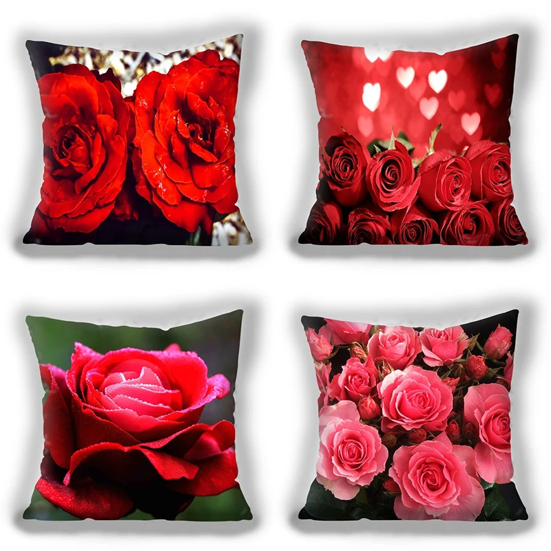 Rdeče Rose cvet Blazine Prevleke Ljubezen prevleke Kvadratnih nekaj mora-imeti blazine pokrov spalnica dekoracijo doma prevleke Slike 0
